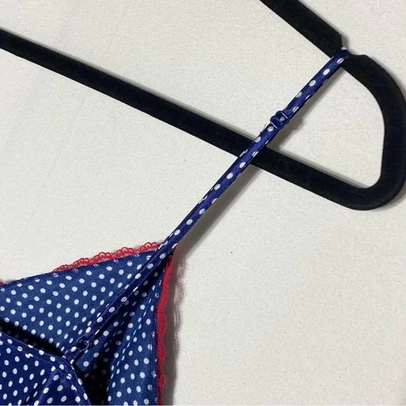 La Vie En Rose Blue Polka Dot Nightgown Sleep Dress Slip Dress W Ruffle Hem L - Picture 9 of 13